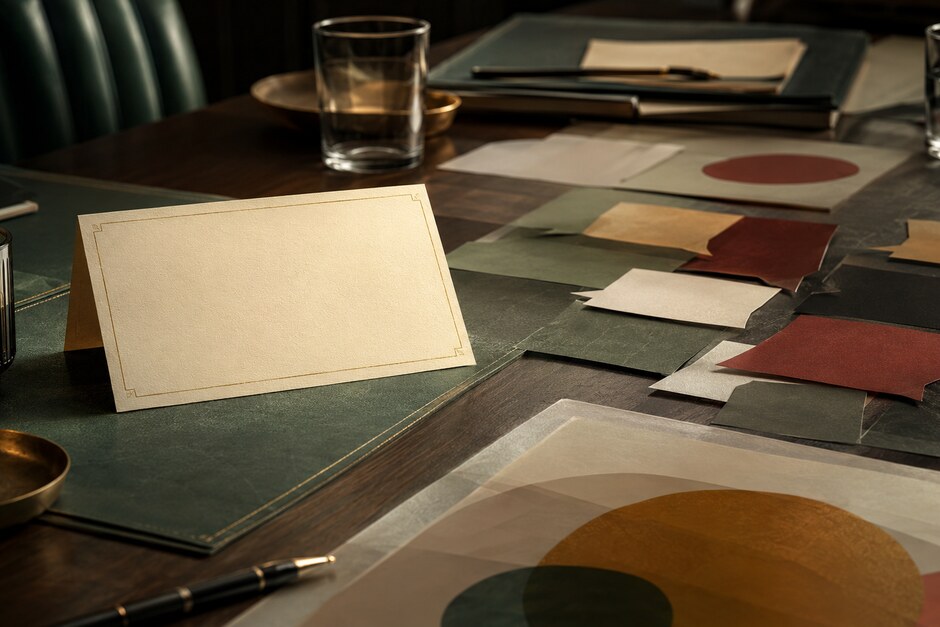 One clear decision card anchoring a calm meeting table before discussion begins.